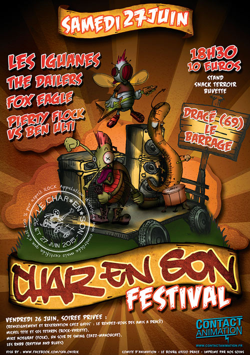 affiche de la première année du festival de musique le char en son en 2015 à dracé 69220